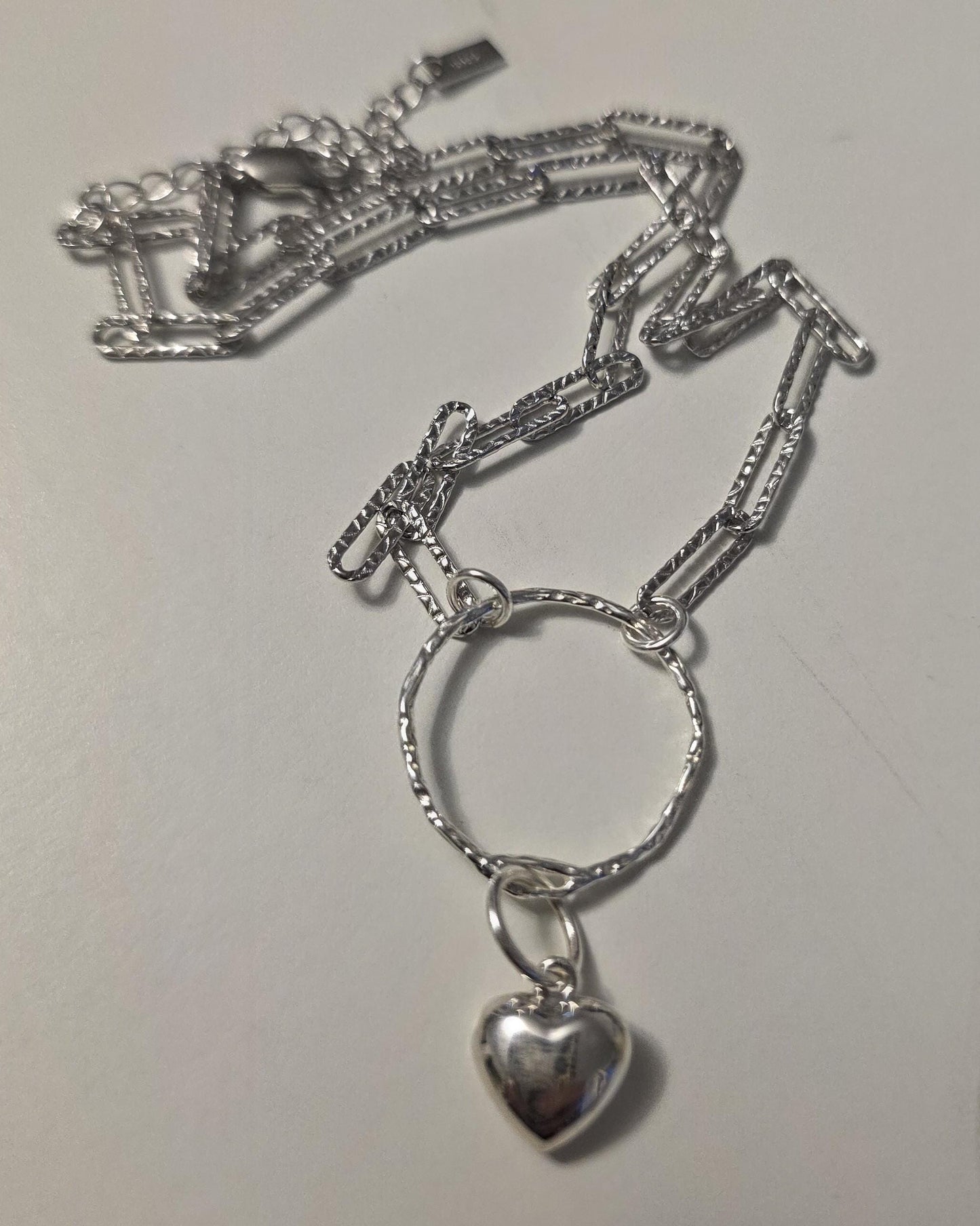 Sterling Silver Day Collar O Ring Necklace with Heart Charm, BDSM Romantic Partner Jewelry