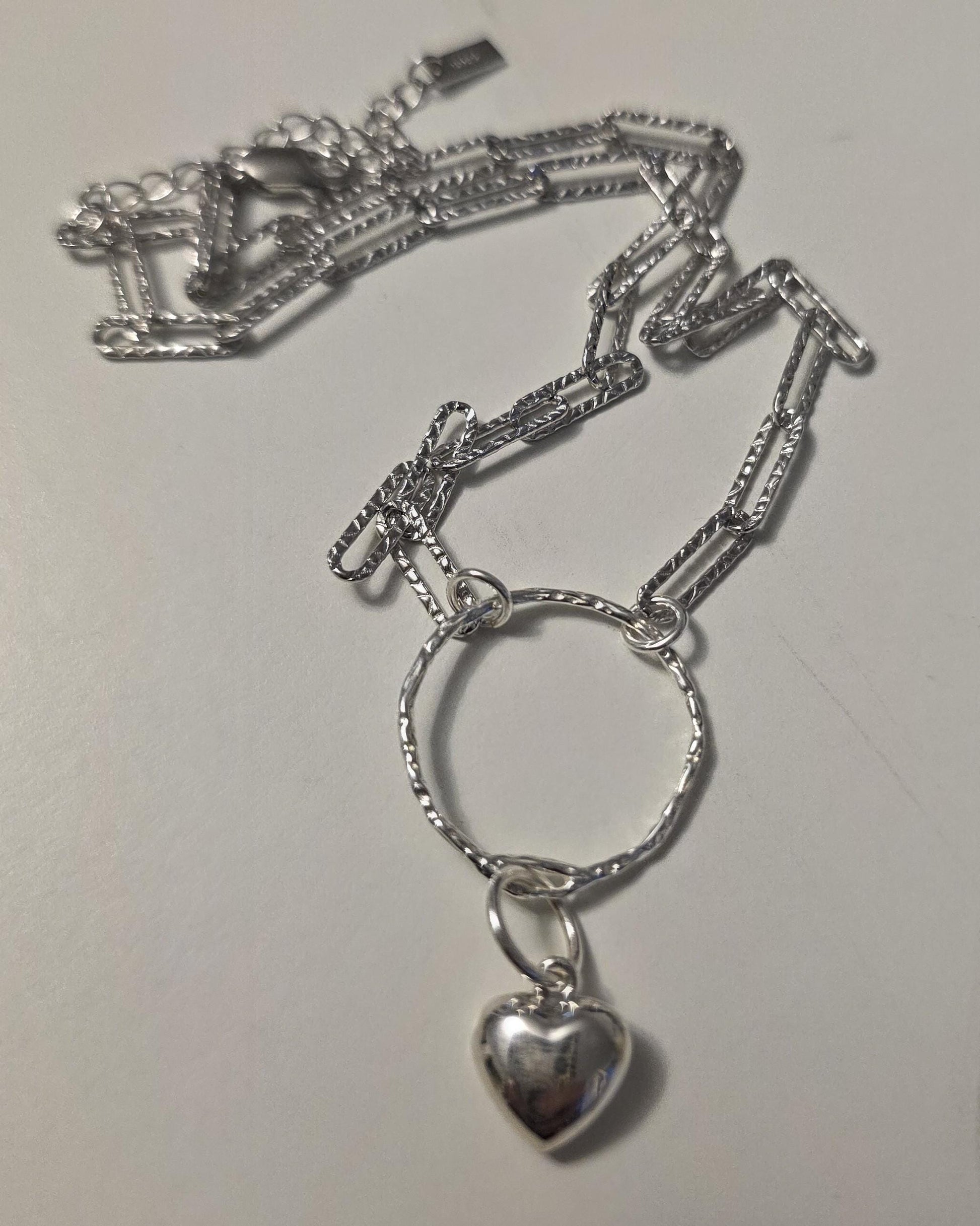 Sterling Silver Day Collar O Ring Necklace with Heart Charm, BDSM Romantic Partner Jewelry