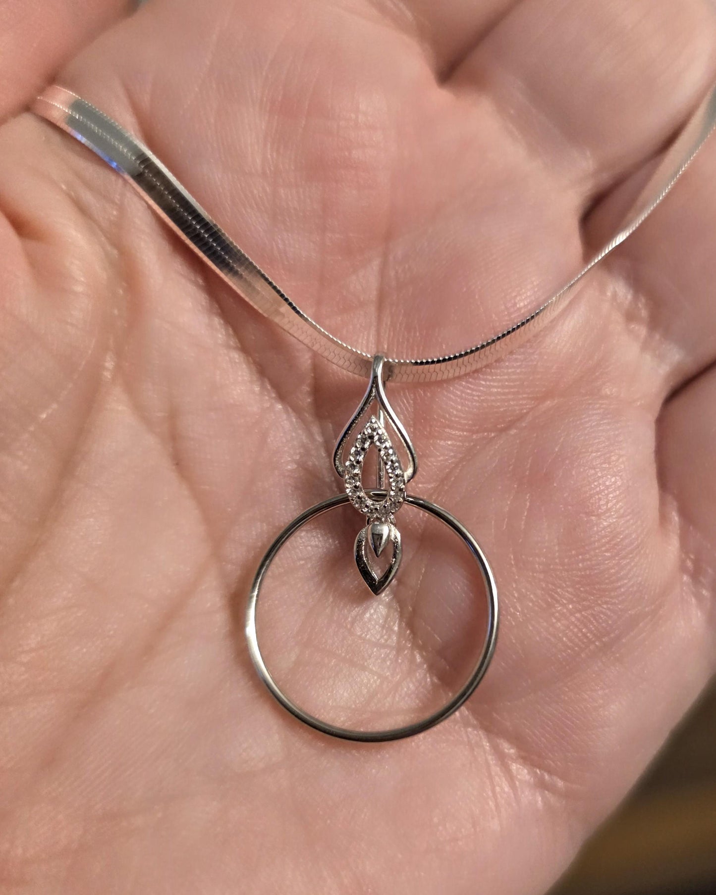 Rhodium Plated Sterling Silver Day Collar O Ring Necklace with Heart Charm, BDSM Romantic Partner Jewelry