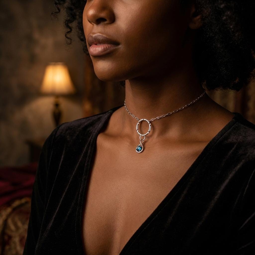 Sterling Silver Day Collar Necklace with Cubic Zirconia Charm, BDSM Romantic Partner Jewelry