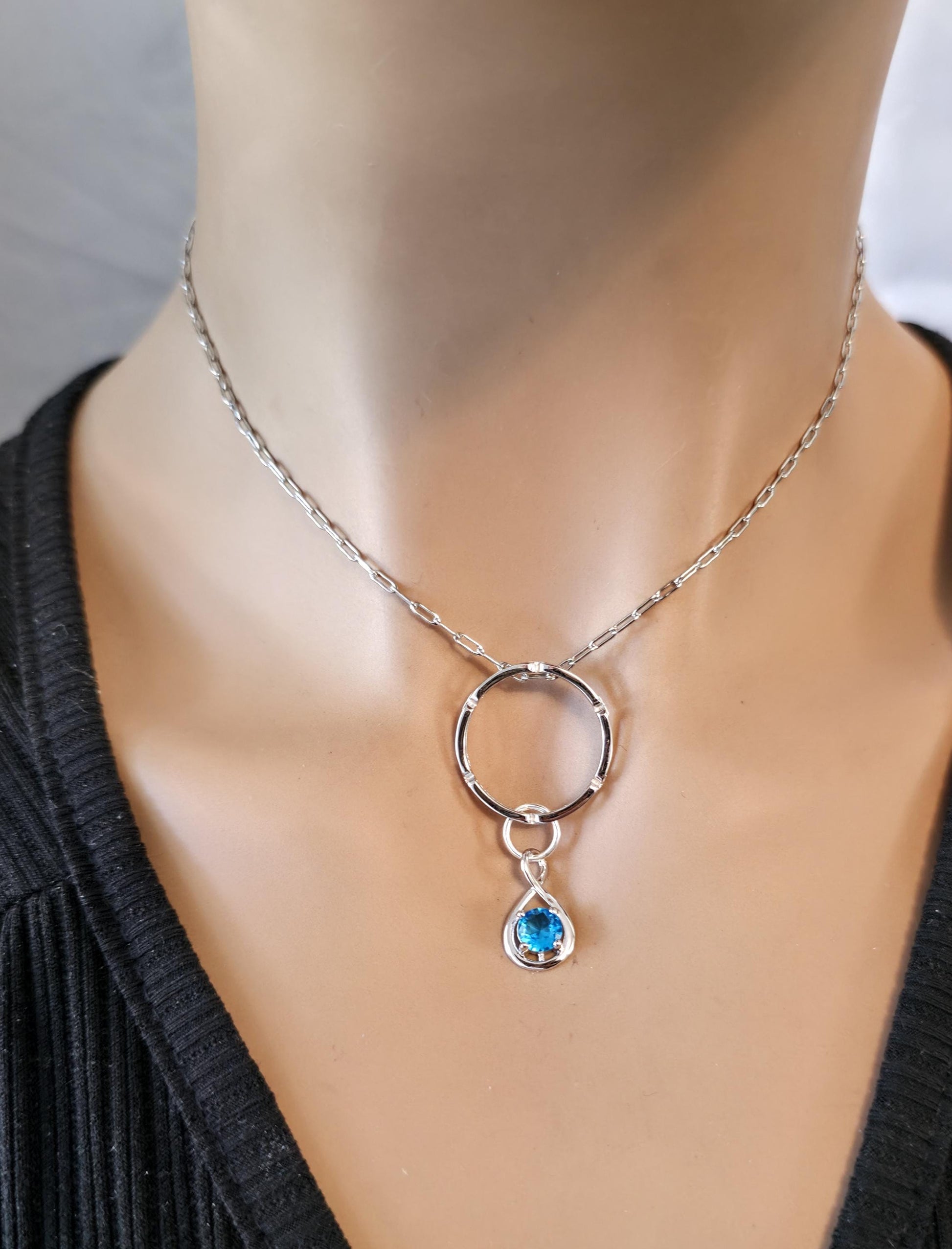 Sterling Silver Day Collar Necklace with Cubic Zirconia Charm, BDSM Romantic Partner Jewelry