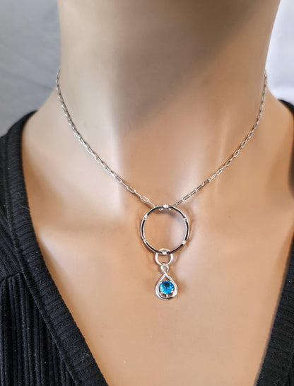 Sterling Silver Day Collar Necklace with Cubic Zirconia Charm, BDSM Romantic Partner Jewelry