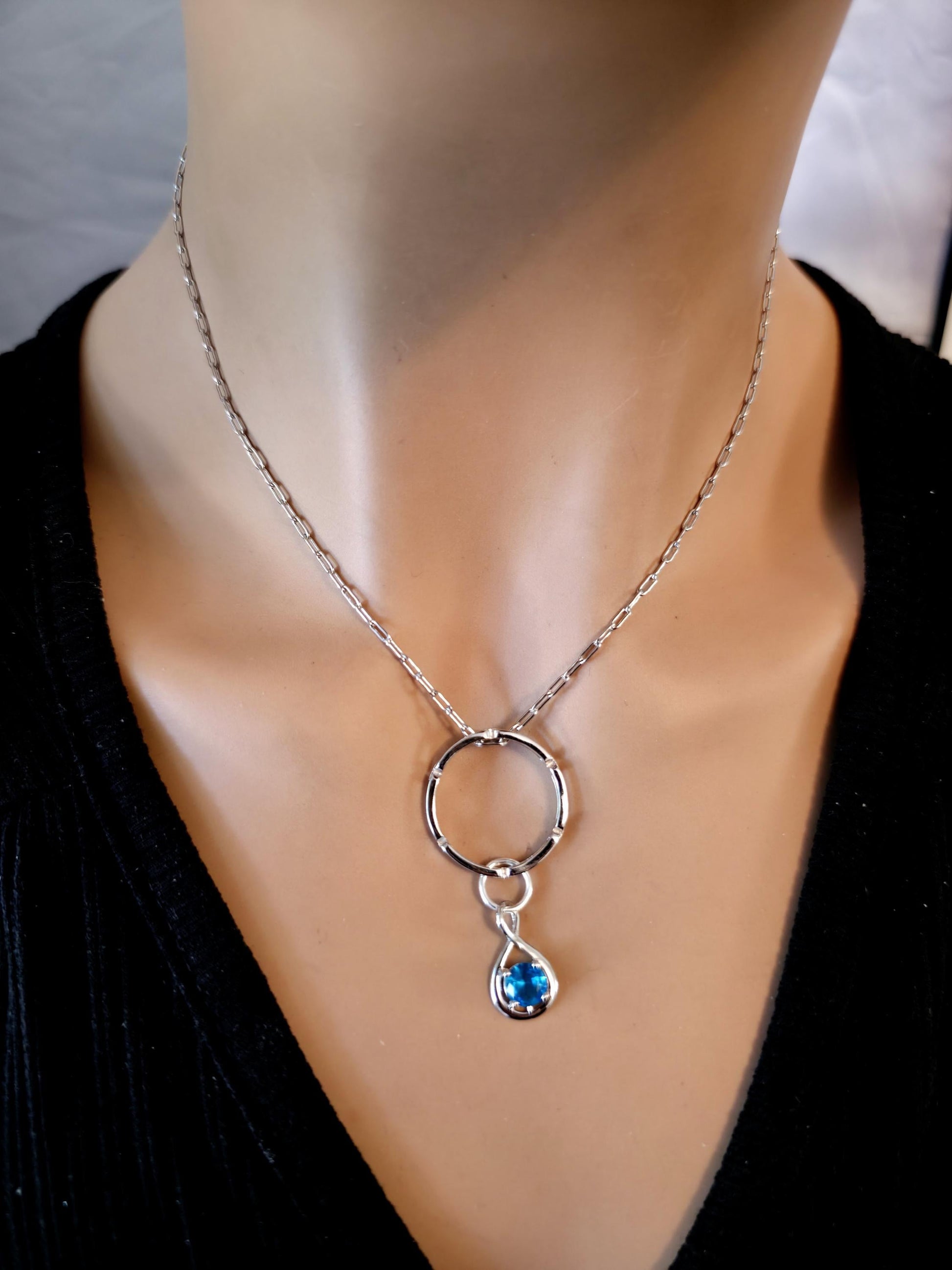 Sterling Silver Day Collar Necklace with Cubic Zirconia Charm, BDSM Romantic Partner Jewelry