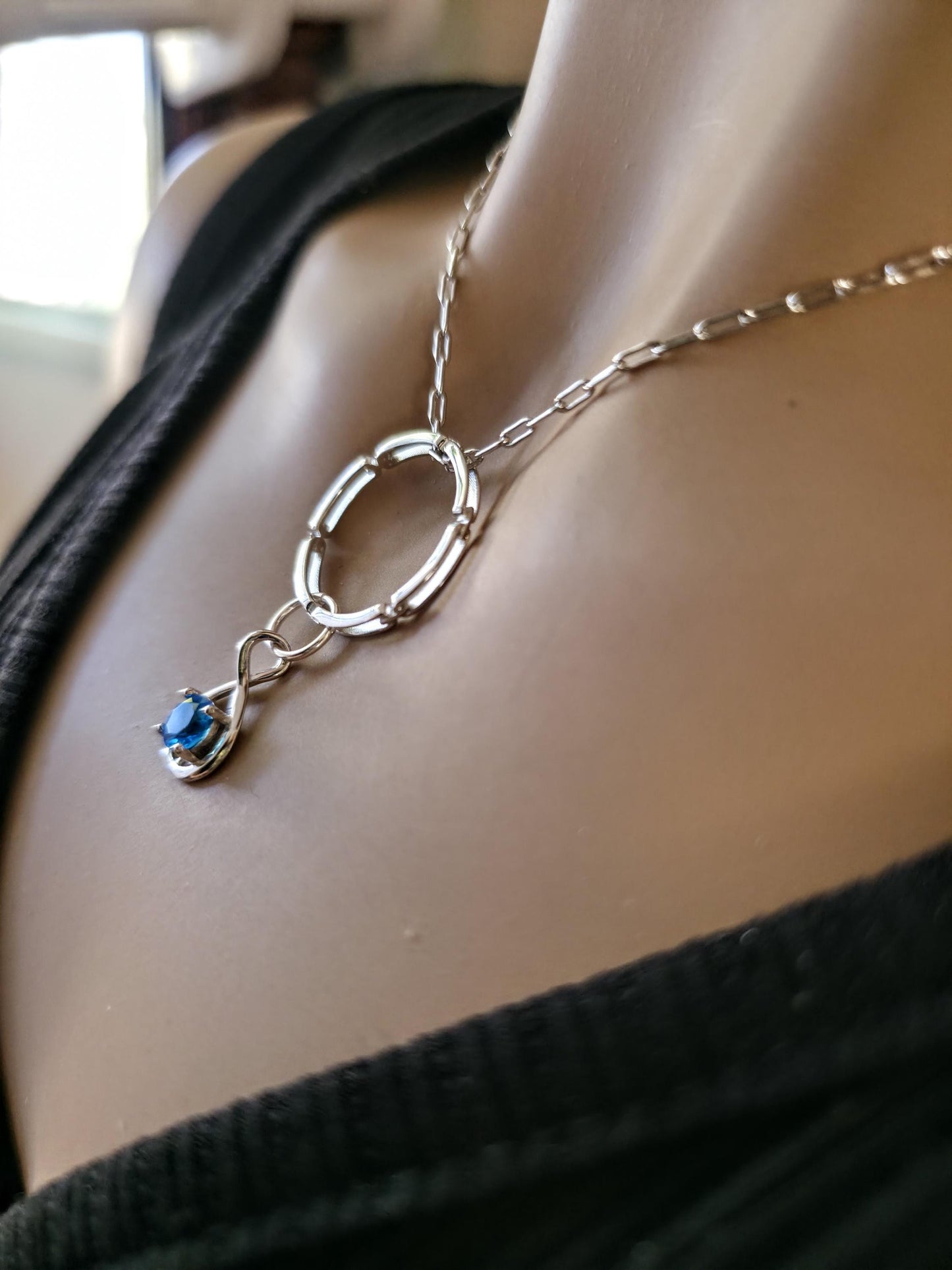 Sterling Silver Day Collar Necklace with Cubic Zirconia Charm, BDSM Romantic Partner Jewelry