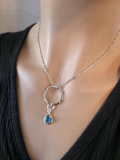 Sterling Silver Day Collar Necklace with Cubic Zirconia Charm, BDSM Romantic Partner Jewelry