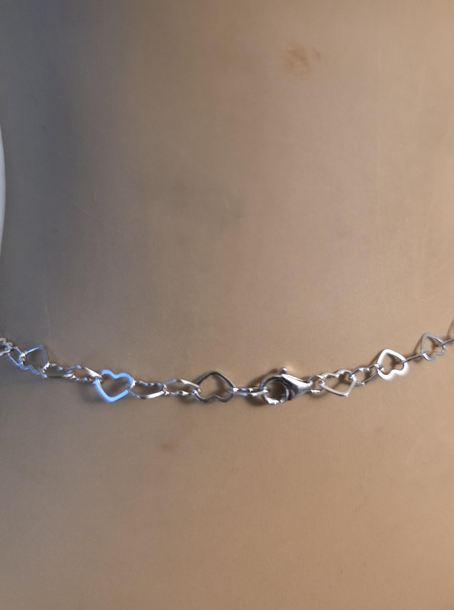 Rhodium Plated Sterling Silver Day Collar O Ring Necklace, Cubic Zirconia Heart Charm, Romantic Partner Jewelry