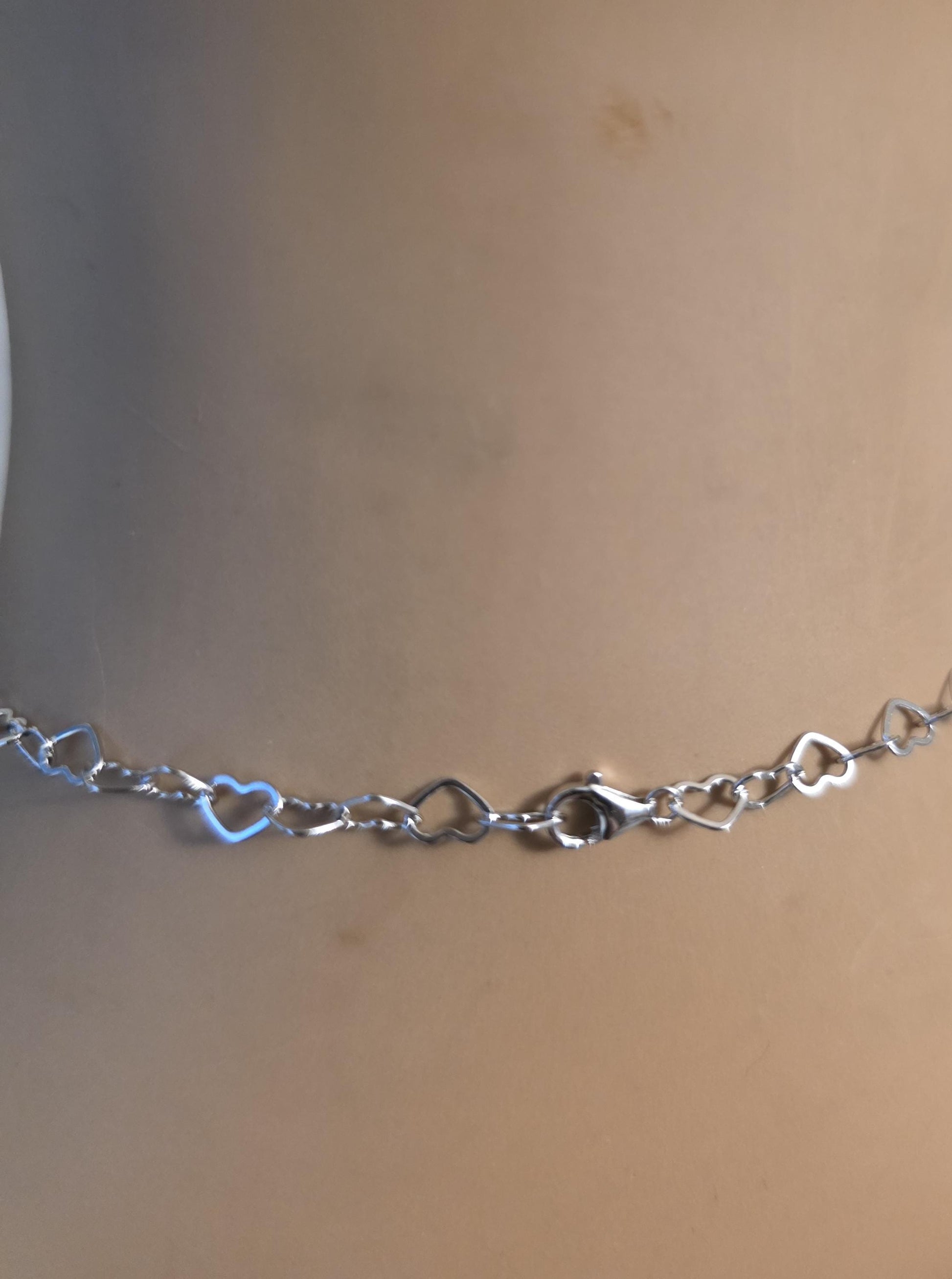 Rhodium Plated Sterling Silver Day Collar O Ring Necklace, Cubic Zirconia Heart Charm, Romantic Partner Jewelry