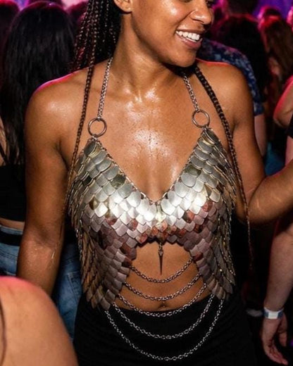 Scalemail Corset Top with Formed Breastplate in Champagne