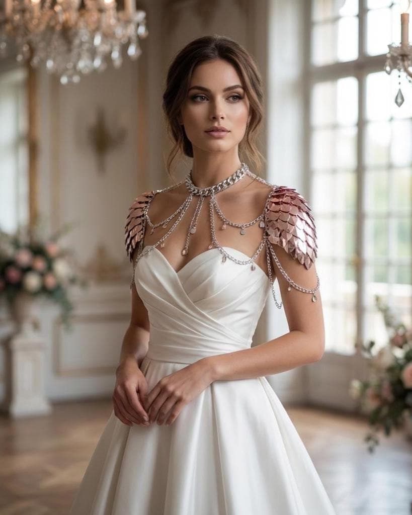 Halloween Viking, Dragon, Fairy Scalemail Cosplay Chainmail Festival Outfit Corset with Shoulder Armor Rave Costume