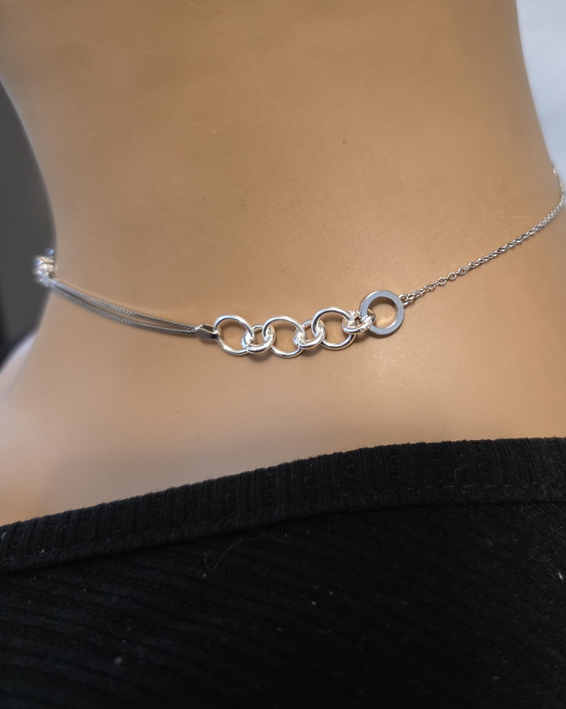 Rhodium Plated Sterling Silver Day Collar Interlocking Hearts Eternity Necklace, Romantic Partner Jewelry