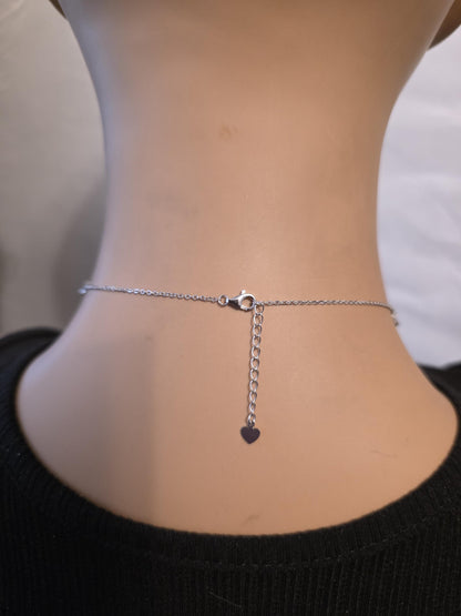 Rhodium Plated Sterling Silver Day Collar Interlocking Hearts Eternity Necklace, Romantic Partner Jewelry