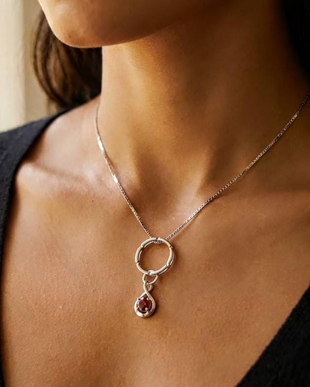 Sterling Silver 925 Day Collar Necklace with Cubic Zirconia Charm, BDSM Romantic Partner Jewelry