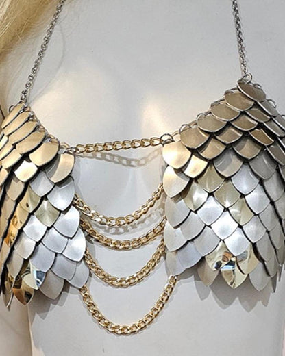 Metal Gold Breastplate Corset Armor, Fantasy Scalemail Dragon Scale Womens Armor, Royal Fae Gala Fairytale Costume, Viking, Fairy Cosplay