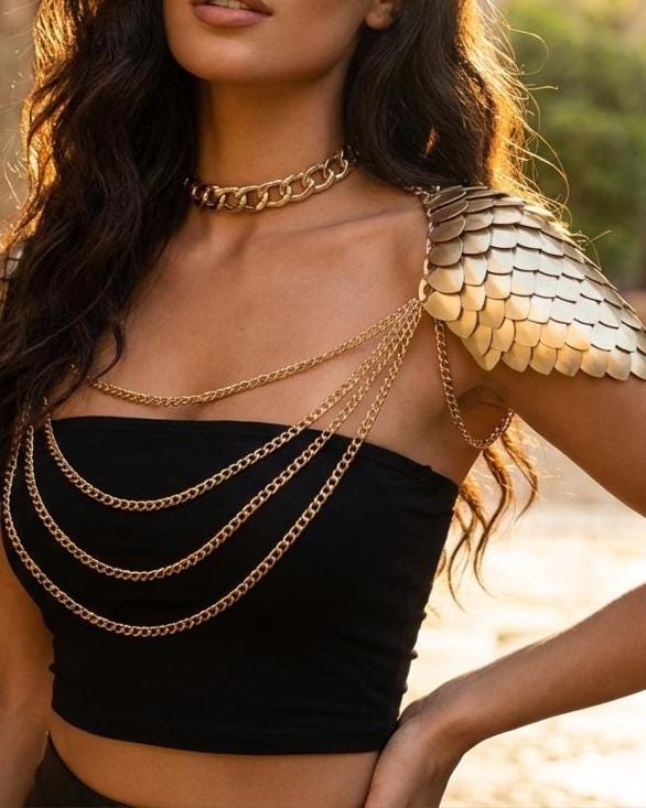 Halloween Viking, Dragon, Fairy Scalemail Cosplay Chainmail Festival Outfit Corset Shoulder Armor Rave Costume