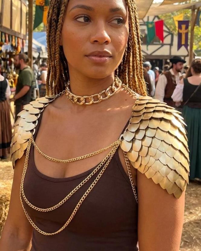 Halloween Viking, Dragon, Fairy Scalemail Cosplay Chainmail Festival Outfit Corset Shoulder Armor Rave Costume