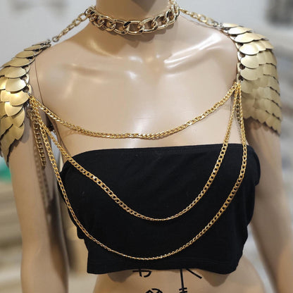 Metal Gold Shoulder Armor, Fantasy Scalemail Dragon Scale Womens Armor, Royal Fae Gala Fairytale Costume, Viking, Fairy Cosplay, Bookish