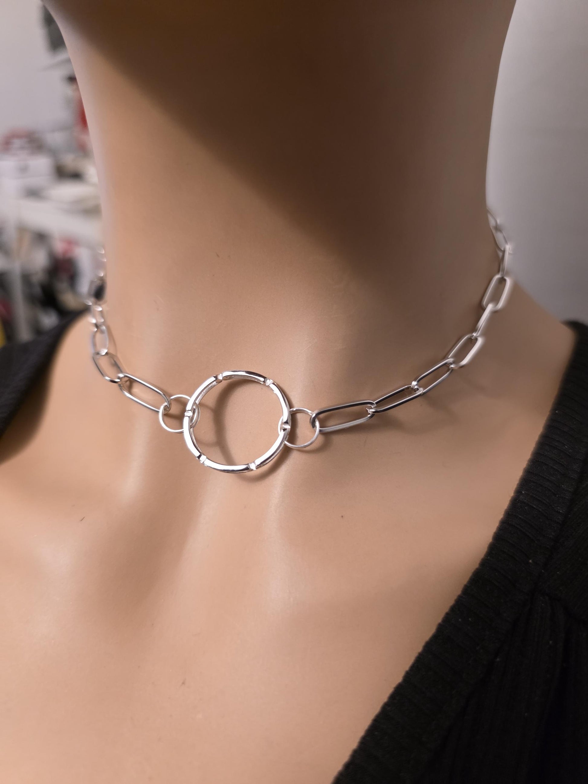 925 Solid Sterling Silver Day Collar Choker Necklace - Permanent Locking Option - Intimate Partner Jewelry