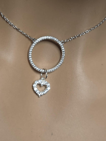 925 Solid Sterling Silver Cubic Zirconia Day Collar Choker Necklace - Locking Option - Intimate Partner Jewelry
