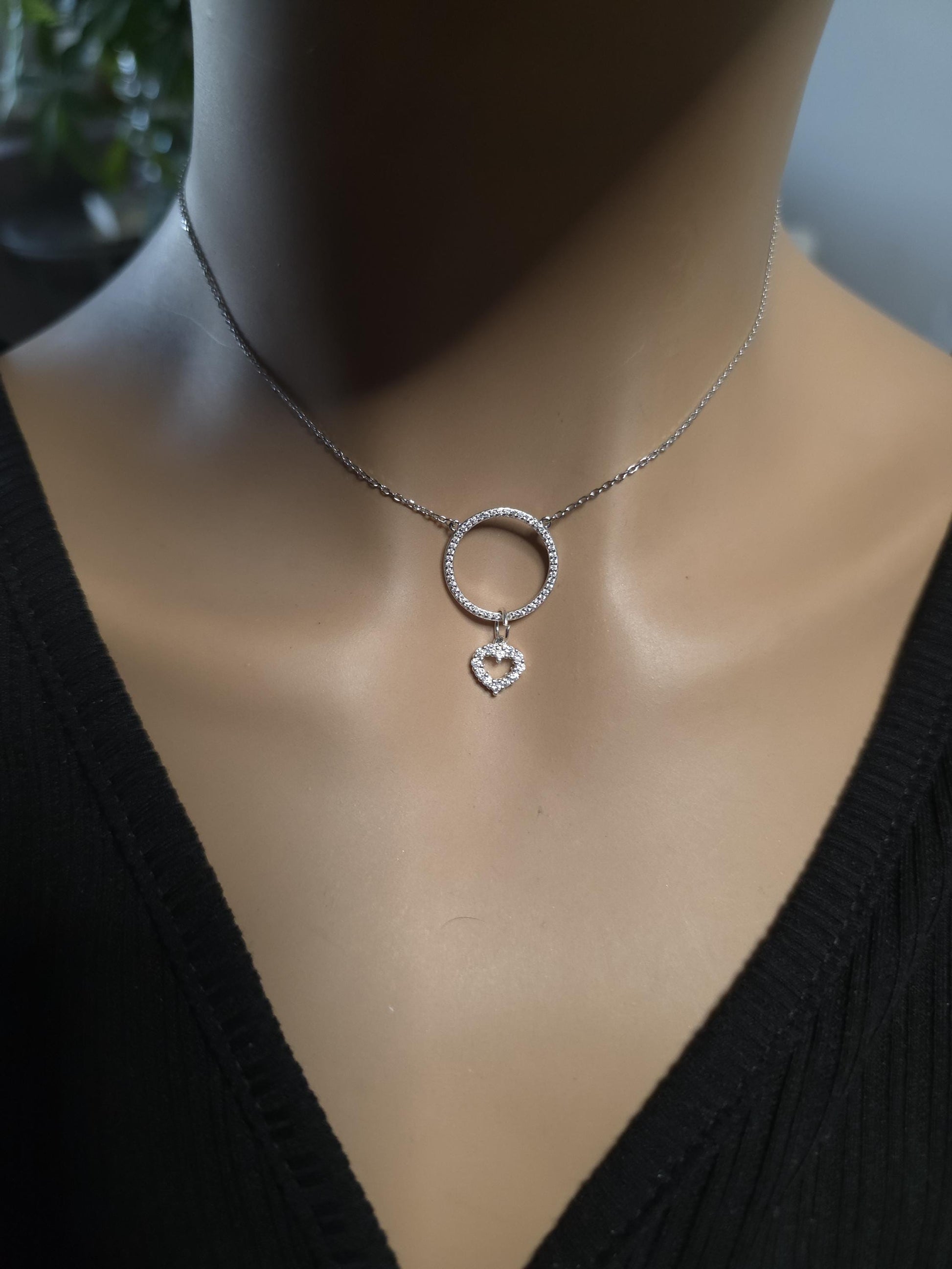 925 Solid Sterling Silver Cubic Zirconia Day Collar Choker Necklace - Locking Option - Intimate Partner Jewelry