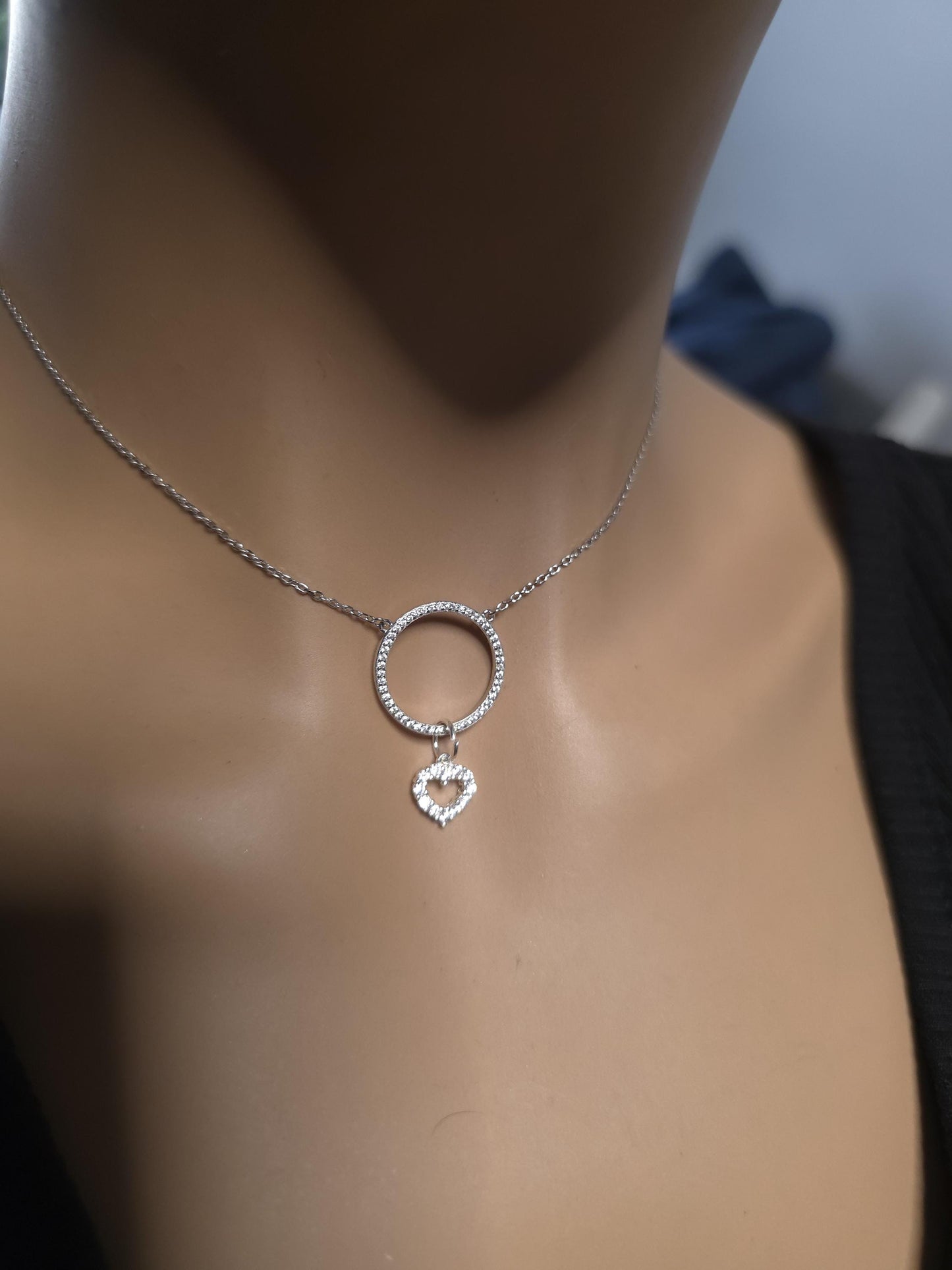 925 Solid Sterling Silver Cubic Zirconia Day Collar Choker Necklace - Locking Option - Intimate Partner Jewelry