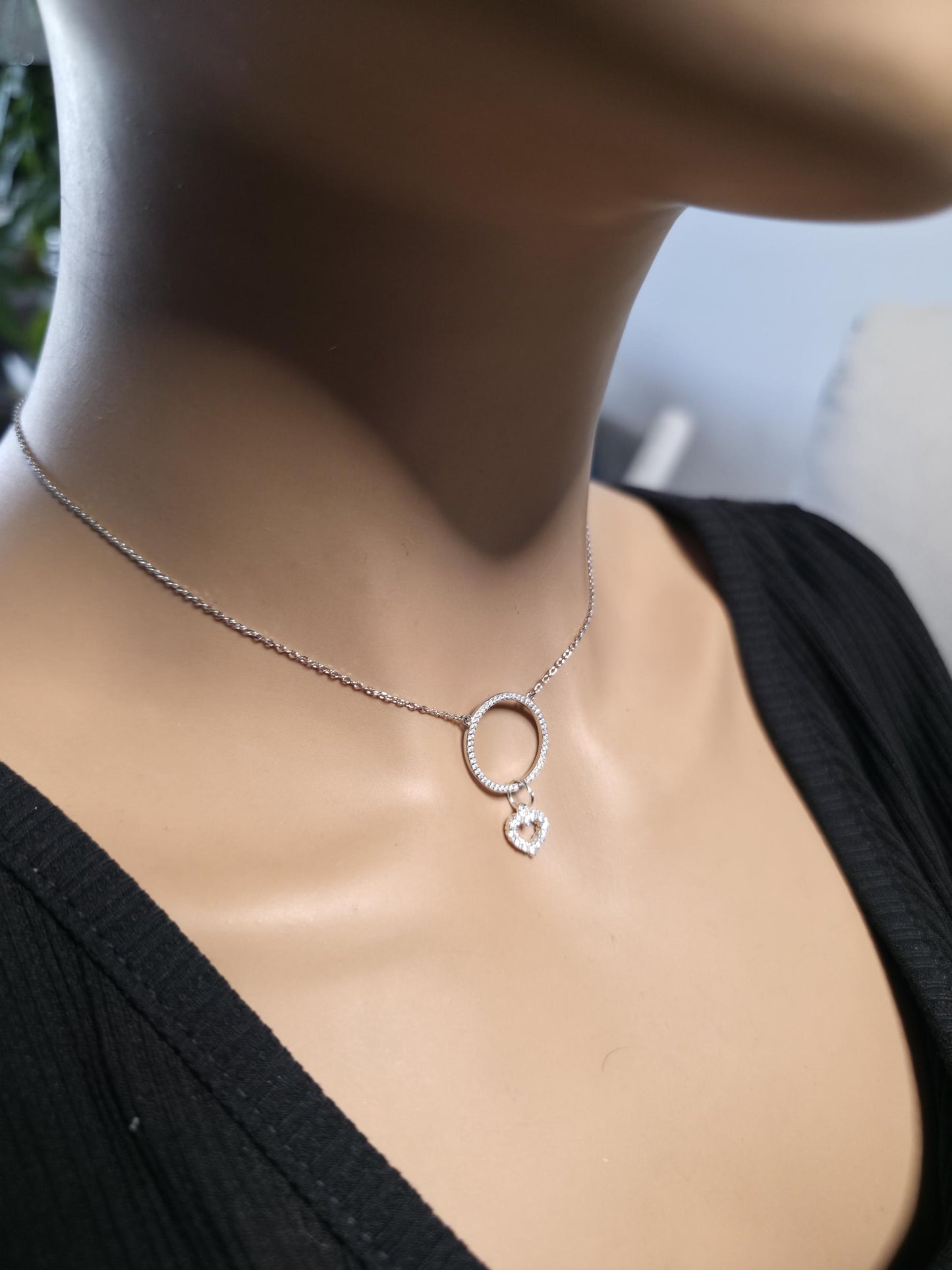 925 Solid Sterling Silver Cubic Zirconia Day Collar Choker Necklace - Locking Option - Intimate Partner Jewelry