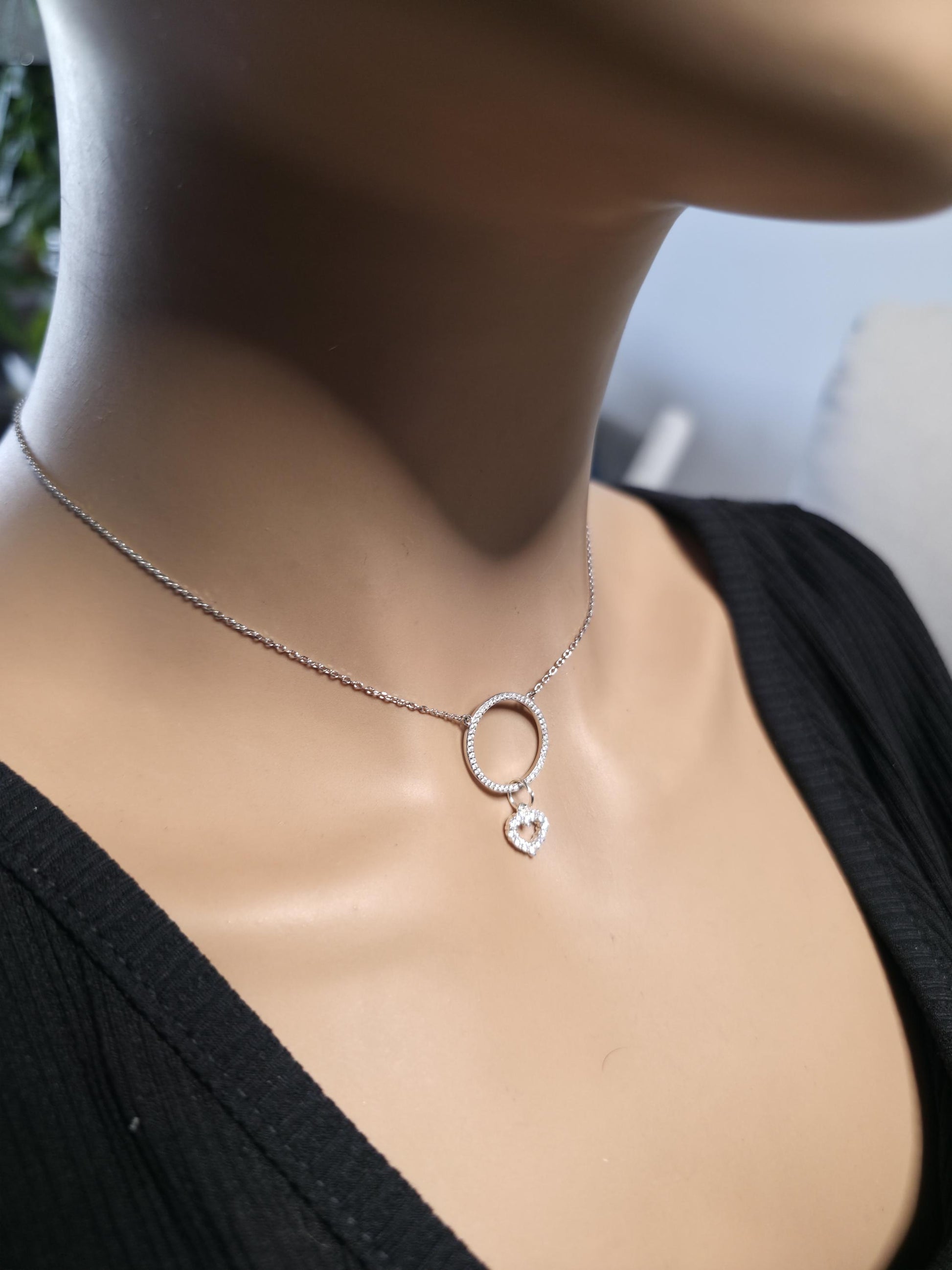 925 Solid Sterling Silver Cubic Zirconia Day Collar Choker Necklace - Locking Option - Intimate Partner Jewelry