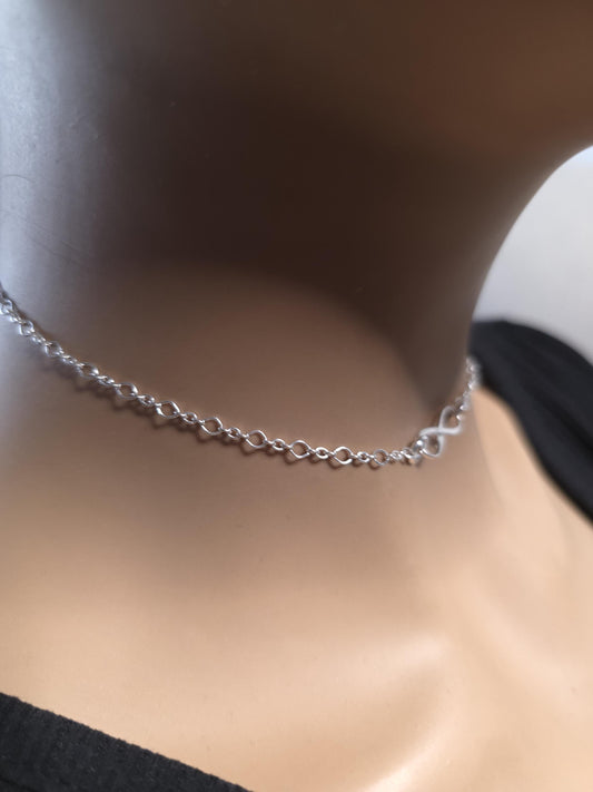925 Solid Sterling Silver Eternity Symbol Day Collar Choker Necklace - Locking Option - Intimate Partner Jewelry