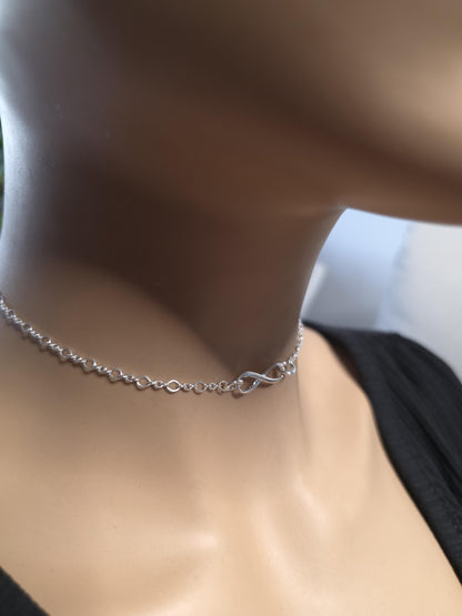 925 Solid Sterling Silver Eternity Symbol Day Collar Choker Necklace - Locking Option - Intimate Partner Jewelry