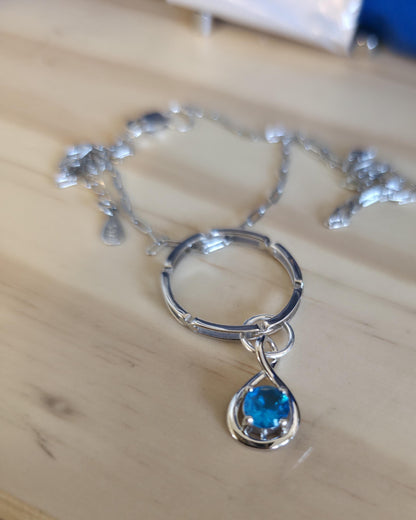 Sterling Silver Day Collar Necklace with Cubic Zirconia Charm, BDSM Romantic Partner Jewelry