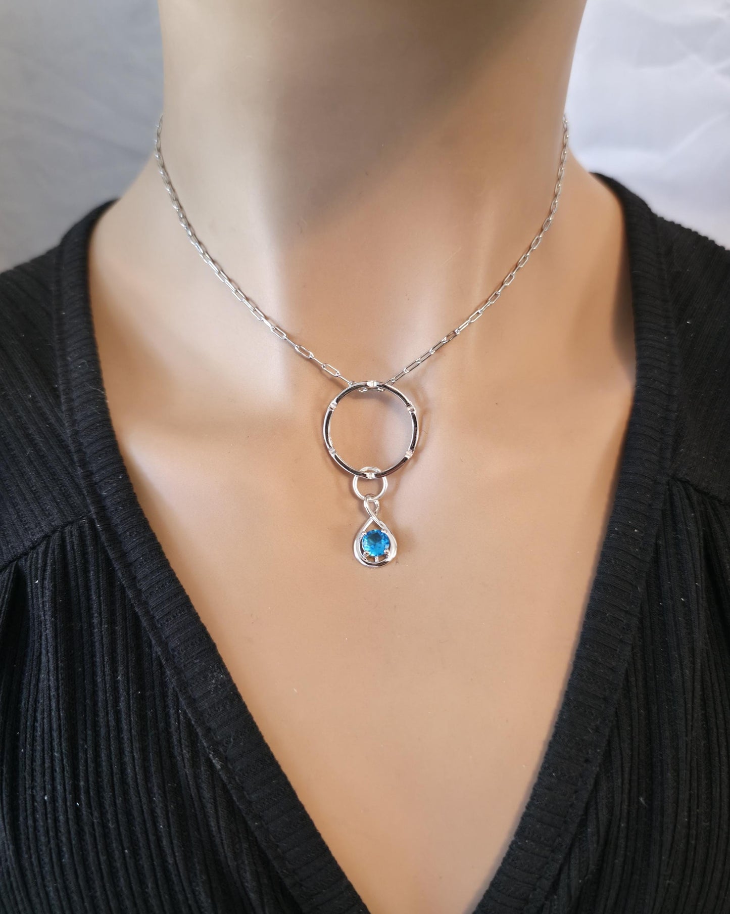 Sterling Silver Day Collar Necklace with Cubic Zirconia Charm, BDSM Romantic Partner Jewelry