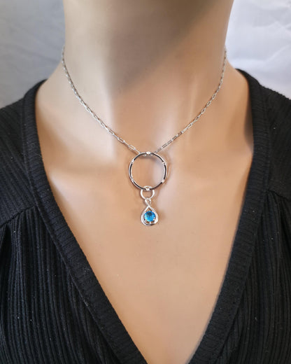 Sterling Silver Day Collar Necklace with Cubic Zirconia Charm, BDSM Romantic Partner Jewelry
