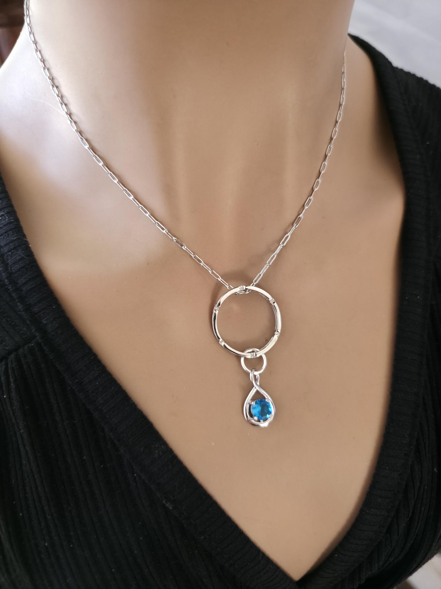 Sterling Silver Day Collar Necklace with Cubic Zirconia Charm, BDSM Romantic Partner Jewelry