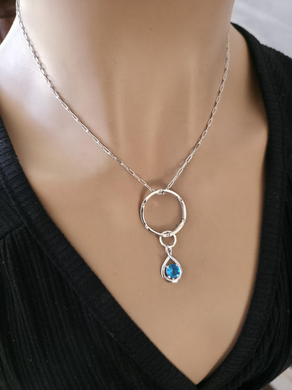 Sterling Silver Day Collar Necklace with Cubic Zirconia Charm, BDSM Romantic Partner Jewelry