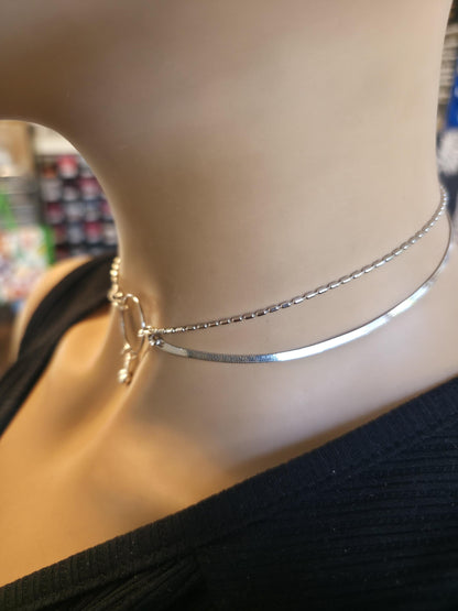 Rhodium Plated Sterling Silver Day Collar O Ring Necklace with Cherries Charm, BDSM Romantic Partner Jewelry