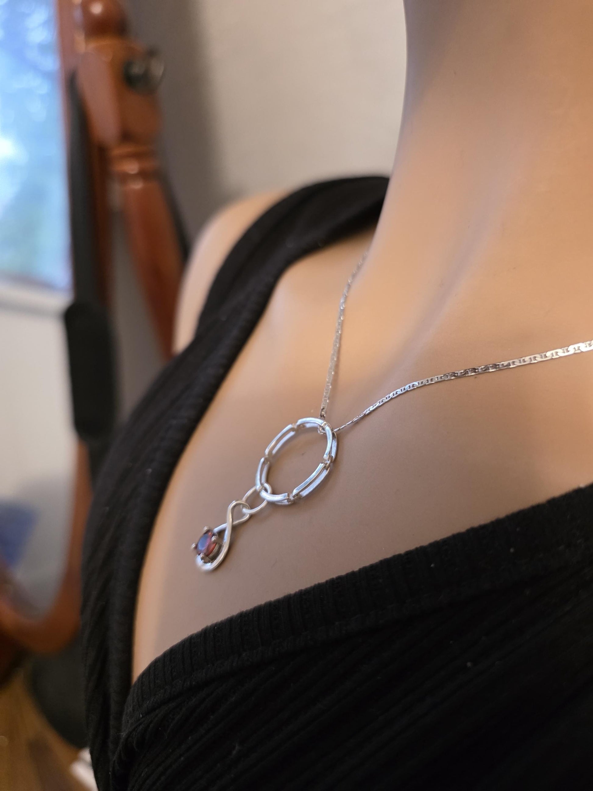 Sterling Silver 925 Day Collar Necklace with Cubic Zirconia Charm, BDSM Romantic Partner Jewelry