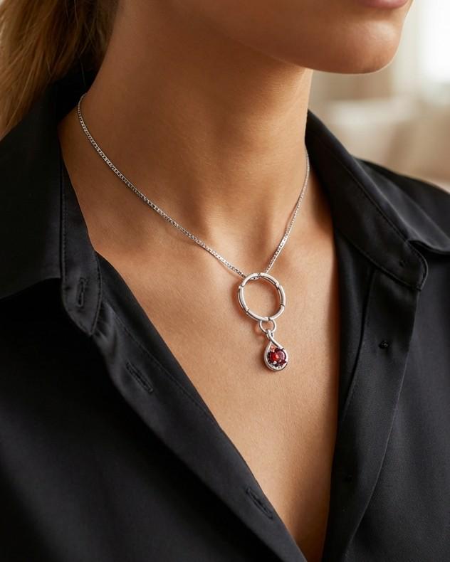 Sterling Silver 925 Day Collar Necklace with Cubic Zirconia Charm, BDSM Romantic Partner Jewelry