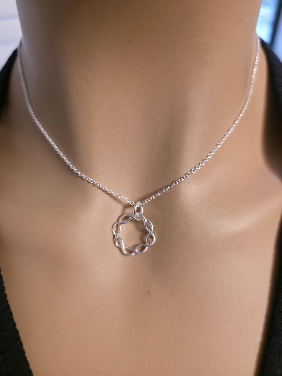 Sterling Silver Day Collar Choker Necklace Braided O Ring - Locking Option - Luxury Elegant Partner Jewelry