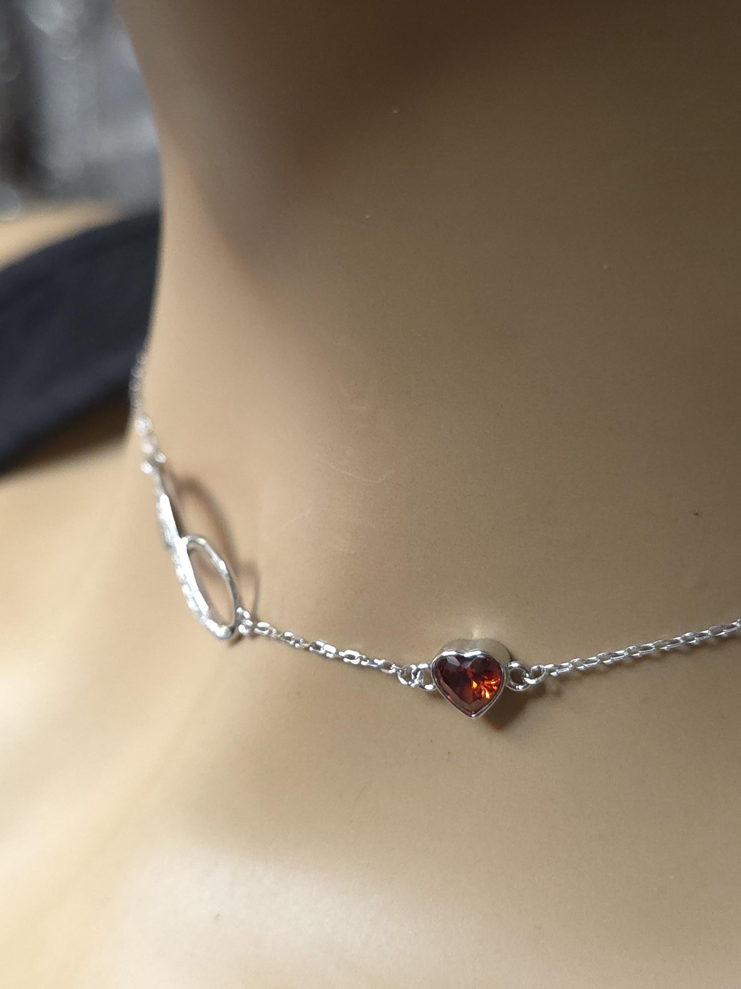 Sterling Silver Eternity Symbol Day Collar Choker Necklace - Cubic Zircon Heart - Locking Option - Partner Jewelry