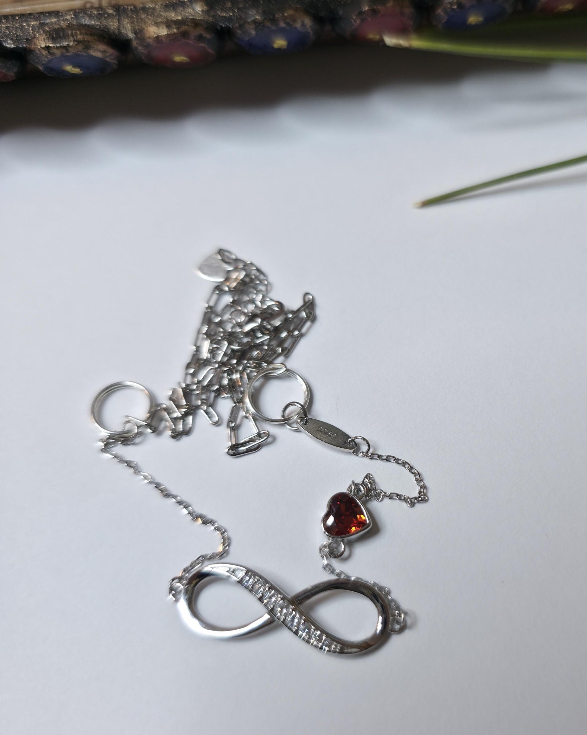 Sterling Silver Eternity Symbol Day Collar Choker Necklace - Cubic Zircon Heart - Locking Option - Partner Jewelry