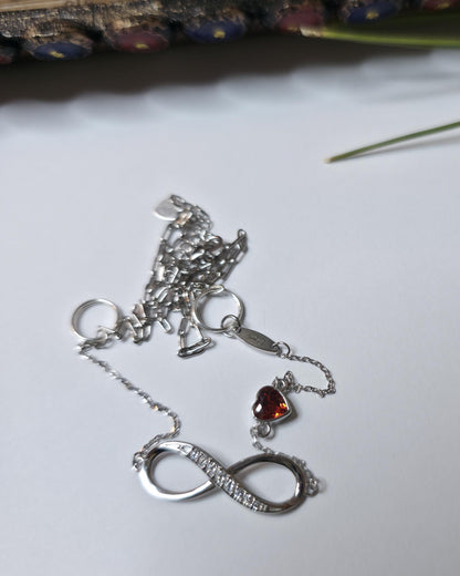 Sterling Silver Eternity Day Collar Choker Necklace - Cubic Zircon Heart - Locking Option - Partner Jewelry