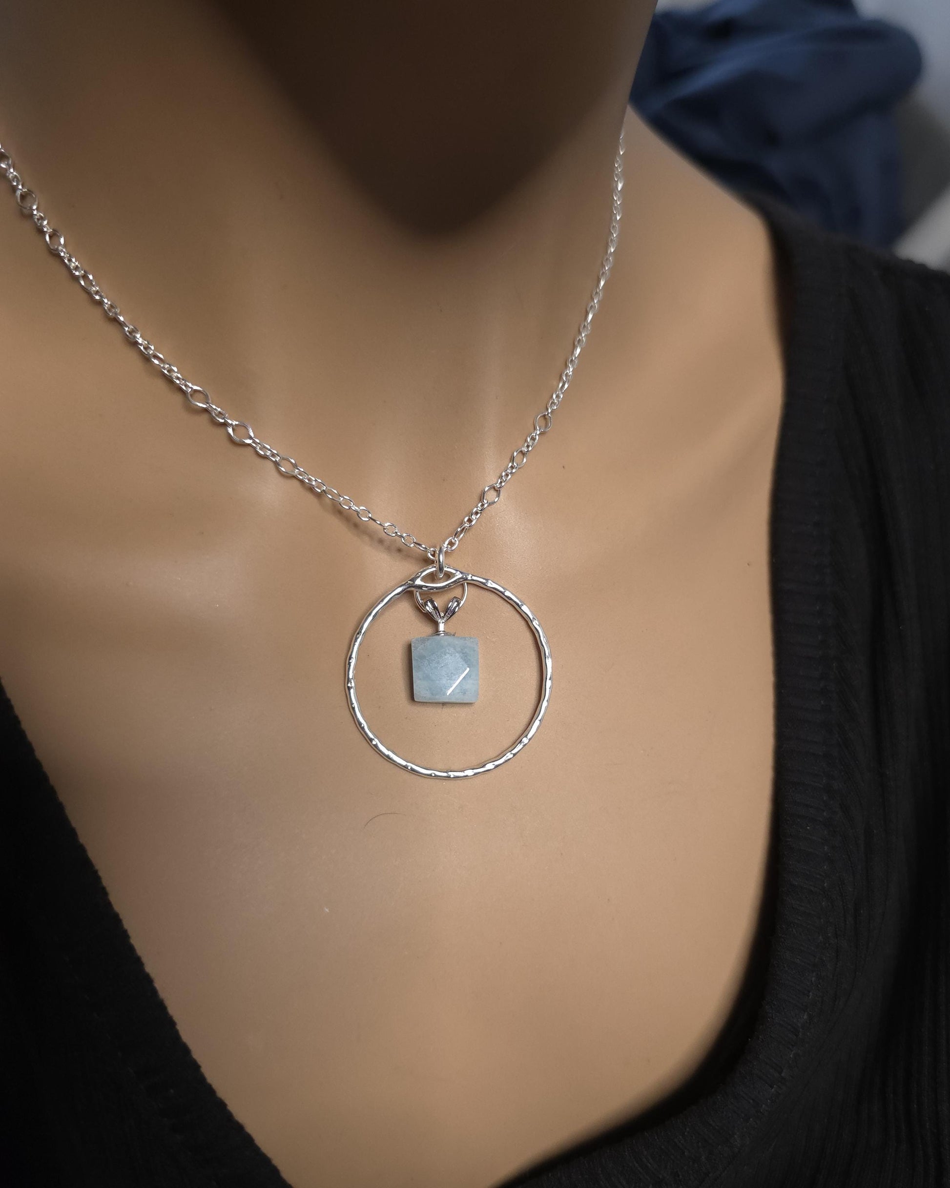 Sterling Silver Day Collar with Aquamarine Choker Necklace - Locking Option - Partner Jewelry