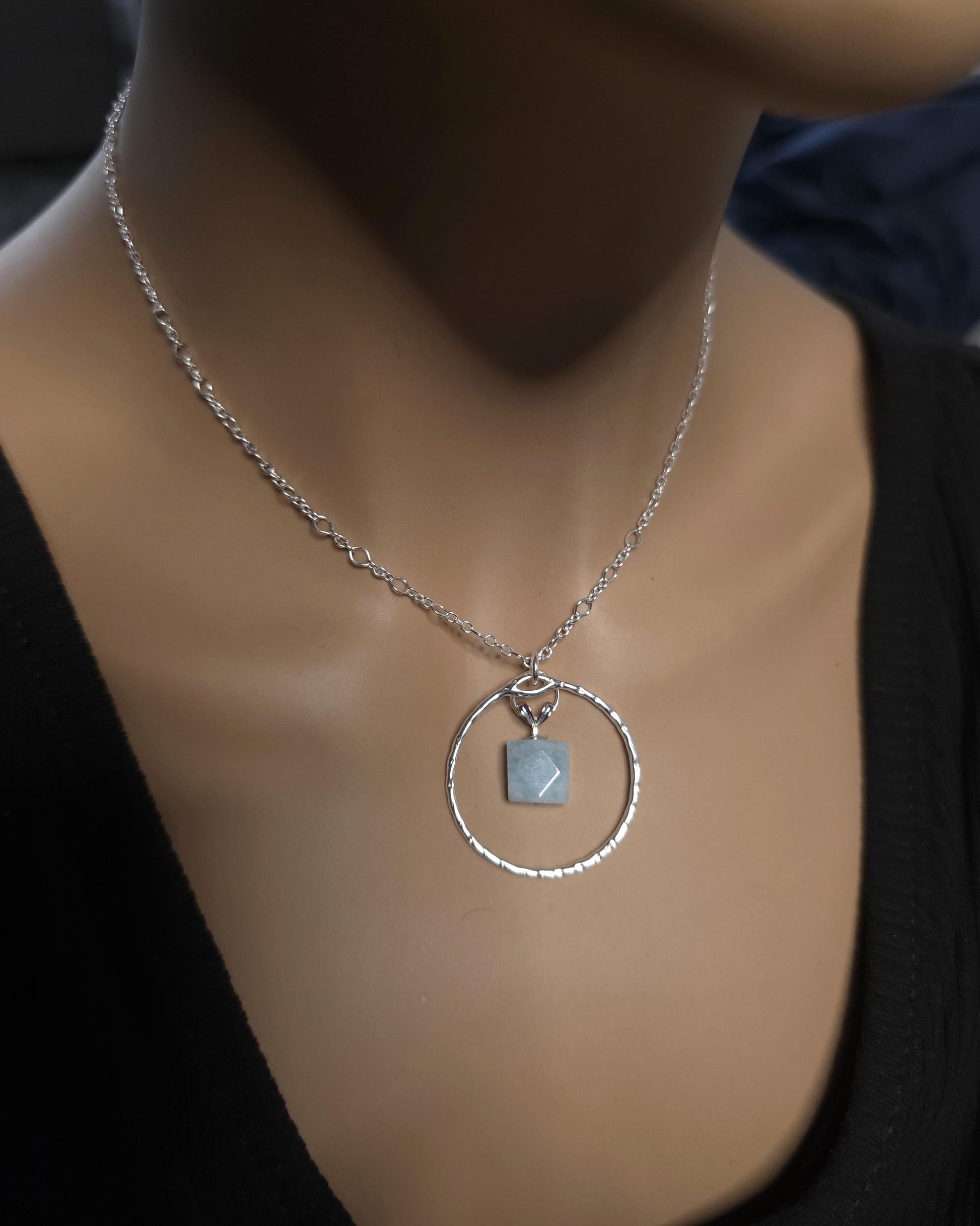 Sterling Silver Day Collar with Aquamarine Choker Necklace - Locking Option - Partner Jewelry