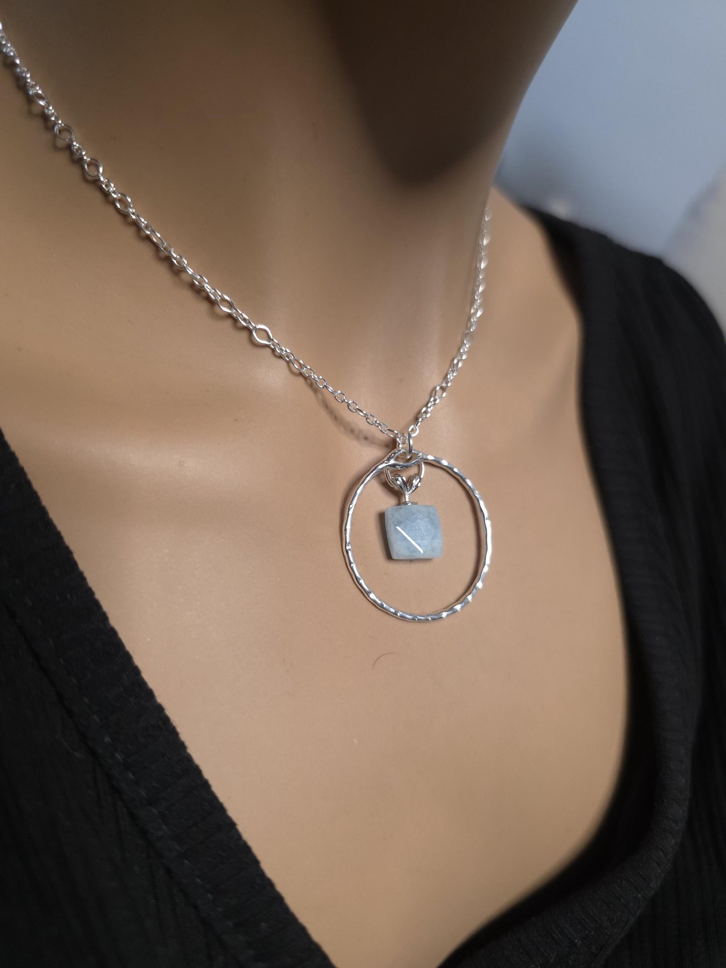 Sterling Silver Day Collar with Aquamarine Choker Necklace - Locking Option - Partner Jewelry