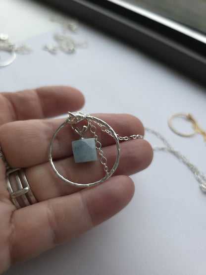 Sterling Silver Day Collar with Aquamarine Choker Necklace - Locking Option - Partner Jewelry