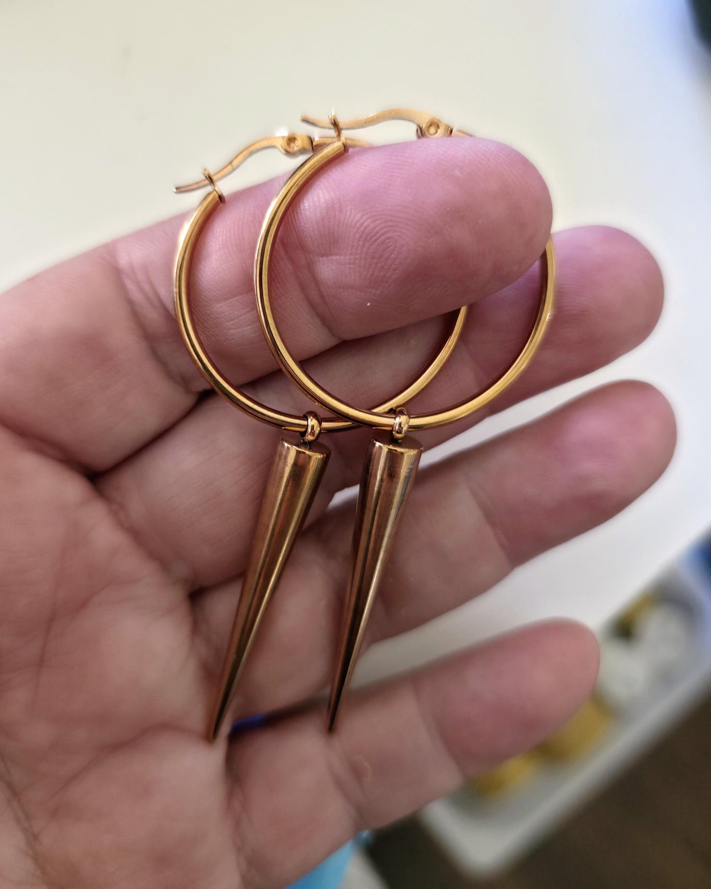 Rose Gold Steel Gothic Spike Hoop Earrings: Handmade Punk Jewelry