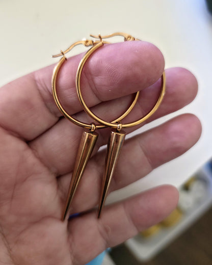 Rose Gold Steel Gothic Spike Hoop Earrings: Handmade Punk Jewelry