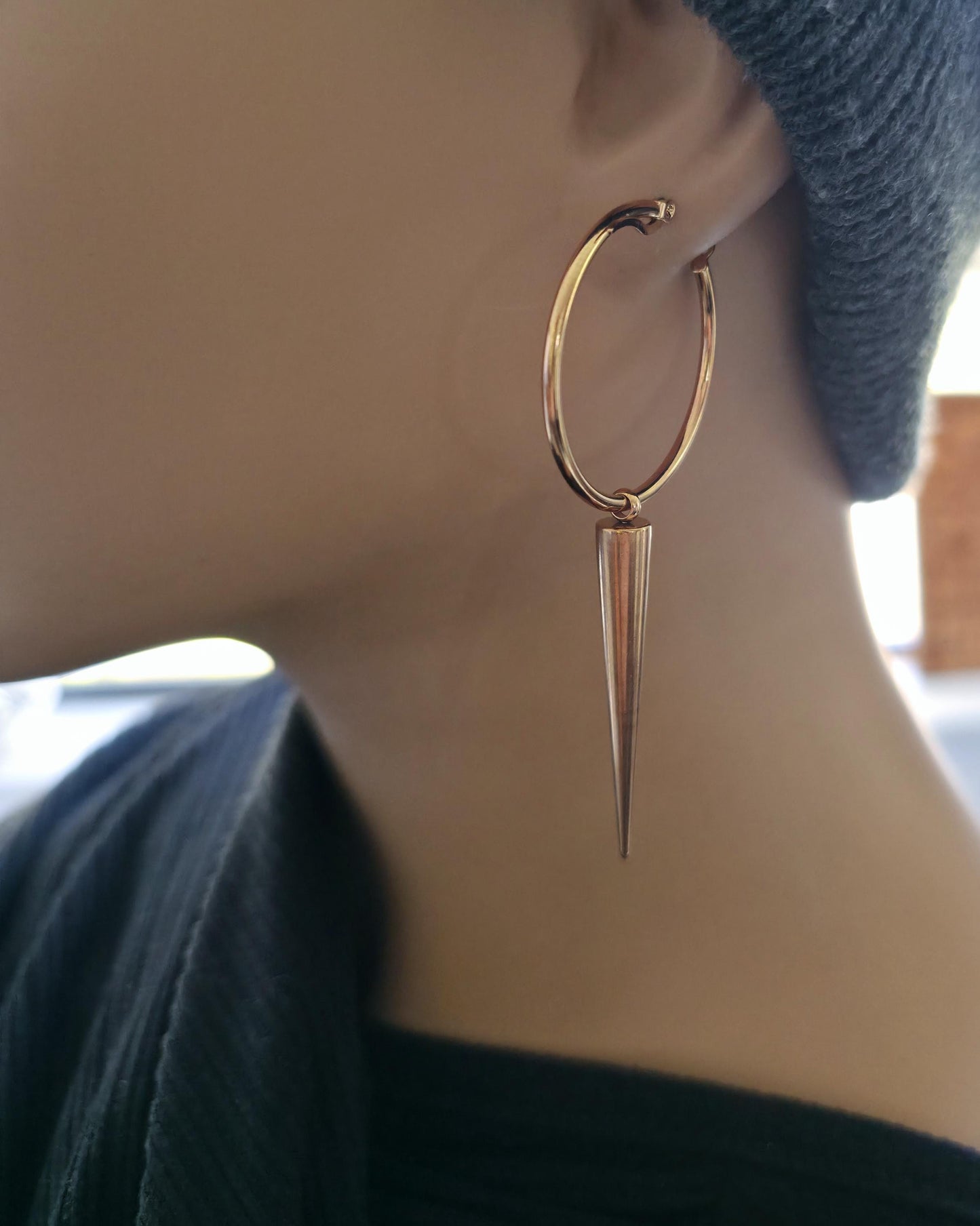 Rose Gold Steel Gothic Spike Hoop Earrings: Handmade Punk Jewelry