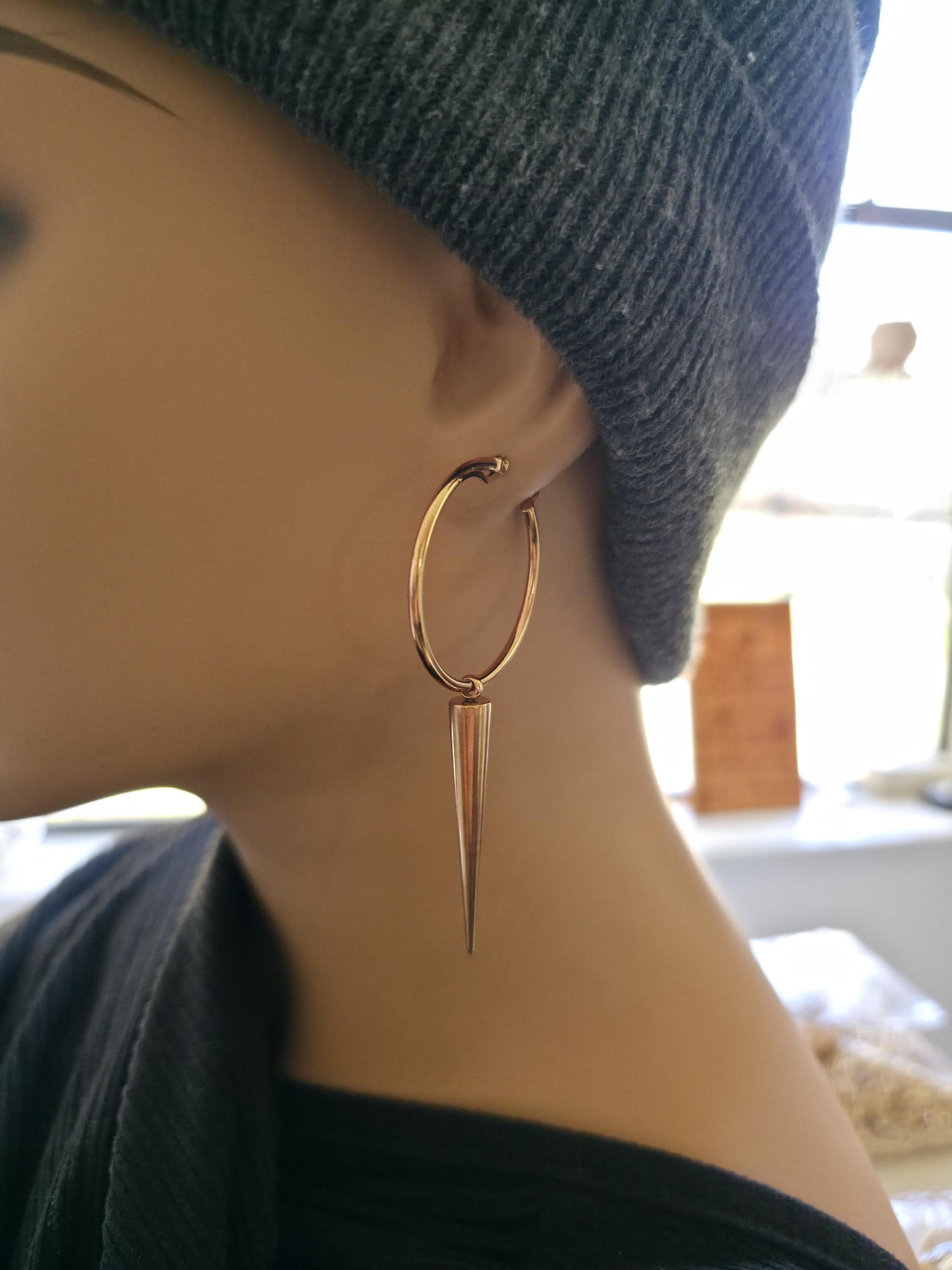 Rose Gold Steel Gothic Spike Hoop Earrings: Handmade Punk Jewelry