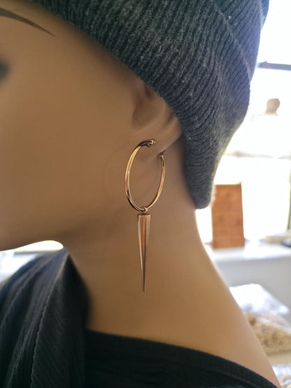 Rose Gold Steel Gothic Spike Hoop Earrings: Handmade Punk Jewelry