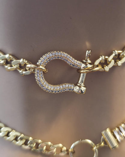 Gold Layered Necklace Set, North Star Pendant Necklace, Maximalist Chain Stack, Crystal Baguette